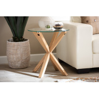 Baxton Studio Panama-Clear/Natural-ET Lida Modern and Contemporary Glass and Wood Finished End Table